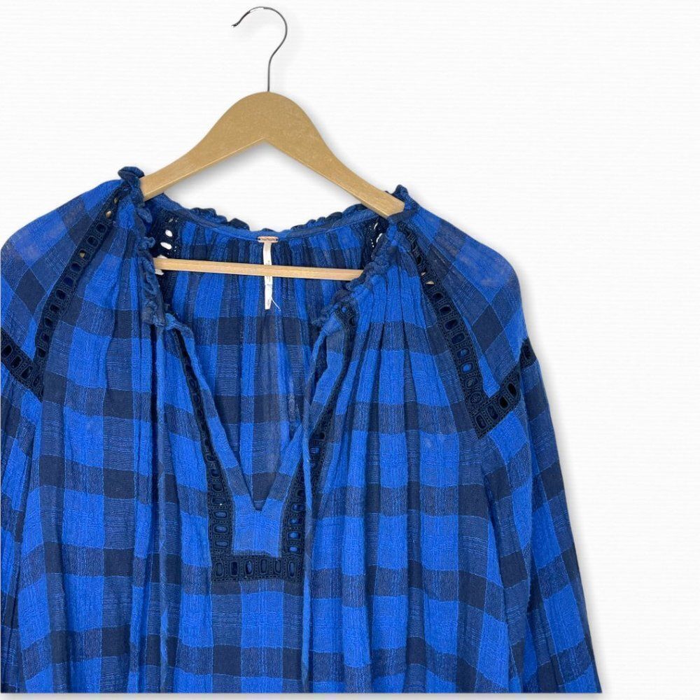 FREE PEOPLE Honey Grove Blue Plaid Top - Picture 3 of 10